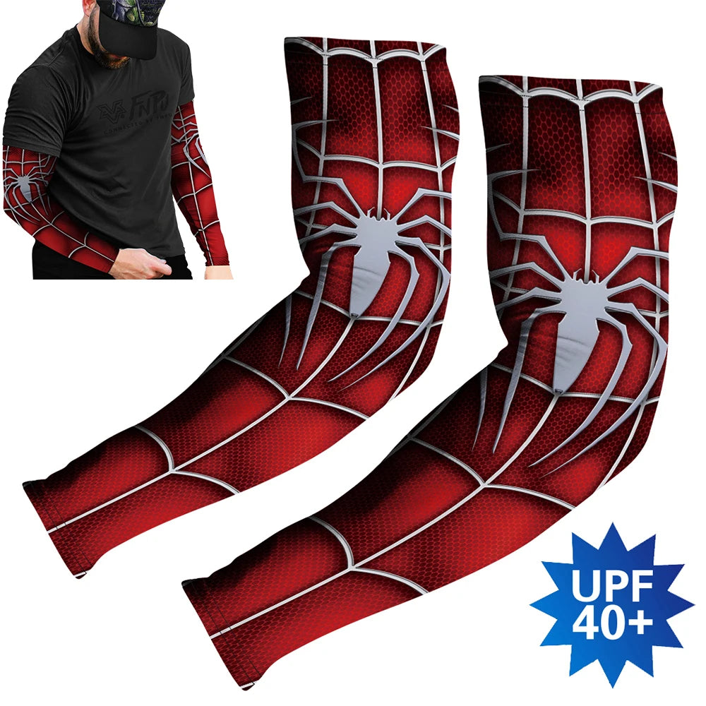 Sports Compression Arm Sleeves Cycling Sun UV Protective Cuffs Running Arm Warmers Manguito Spider Mangas Summer Women Men