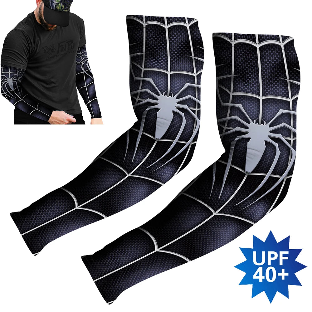 Sports Compression Arm Sleeves Cycling Sun UV Protective Cuffs Running Arm Warmers Manguito Spider Mangas Summer Women Men