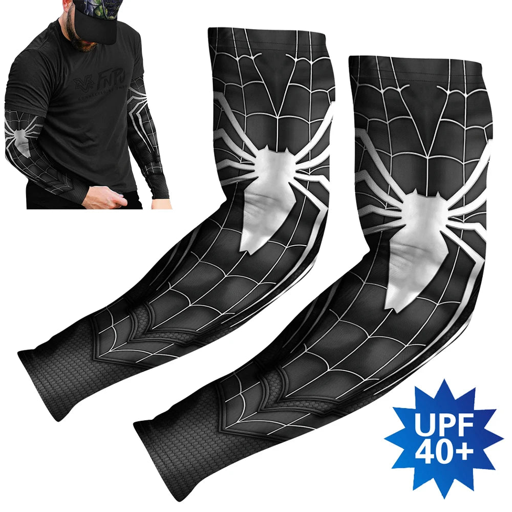 Sports Compression Arm Sleeves Cycling Sun UV Protective Cuffs Running Arm Warmers Manguito Spider Mangas Summer Women Men