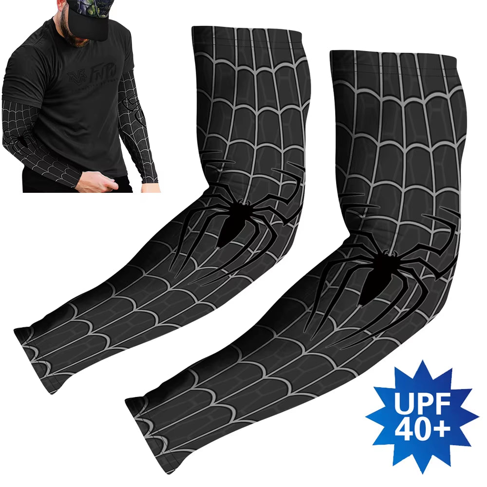 Sports Compression Arm Sleeves Cycling Sun UV Protective Cuffs Running Arm Warmers Manguito Spider Mangas Summer Women Men
