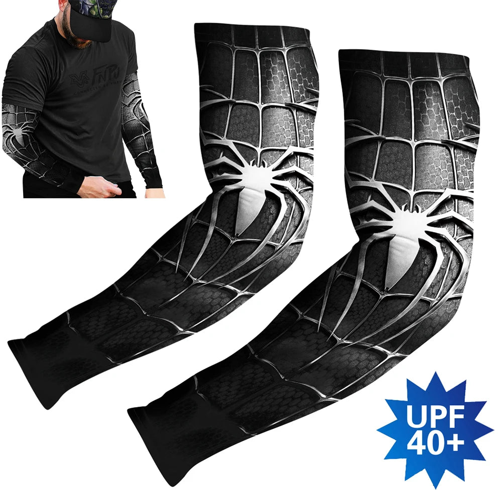 Sports Compression Arm Sleeves Cycling Sun UV Protective Cuffs Running Arm Warmers Manguito Spider Mangas Summer Women Men