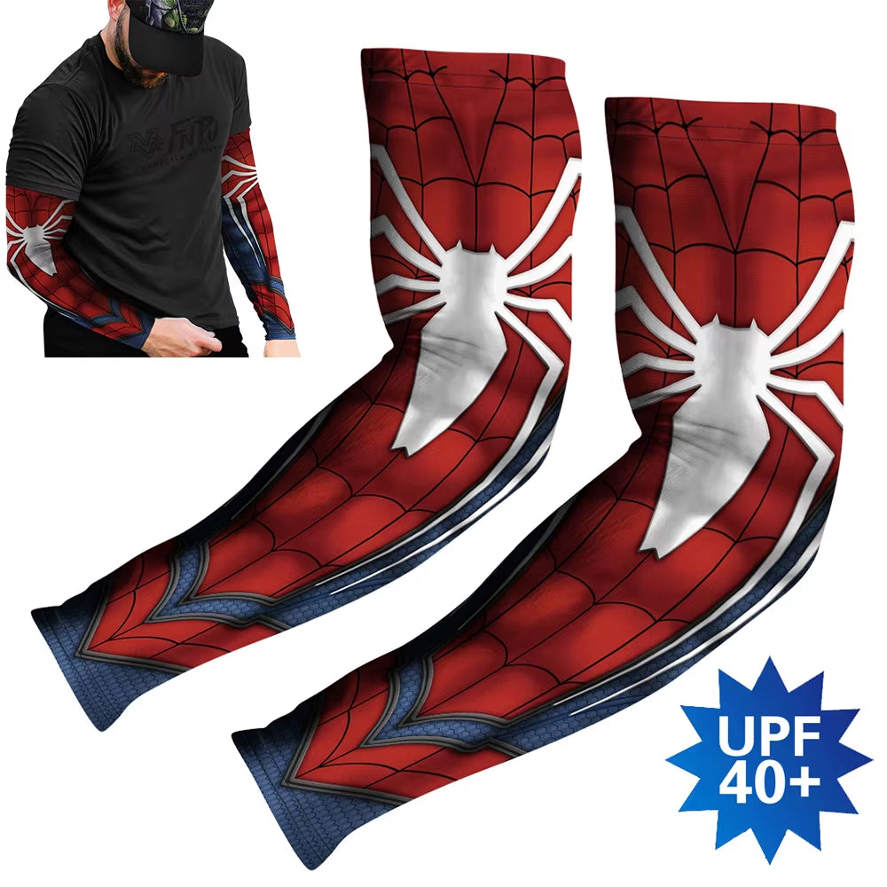 Sports Compression Arm Sleeves Cycling Sun UV Protective Cuffs Running Arm Warmers Manguito Spider Mangas Summer Women Men