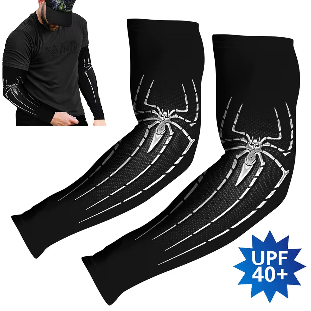 Sports Compression Arm Sleeves Cycling Sun UV Protective Cuffs Running Arm Warmers Manguito Spider Mangas Summer Women Men