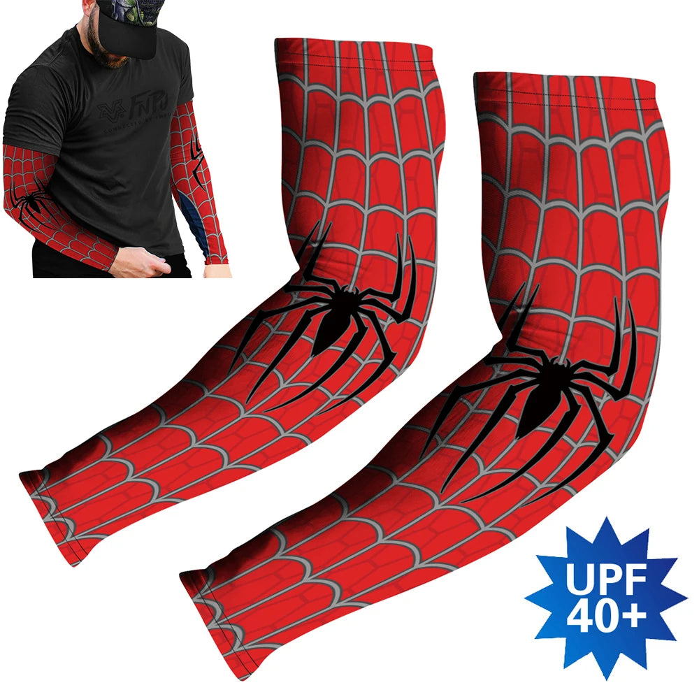Sports Compression Arm Sleeves Cycling Sun UV Protective Cuffs Running Arm Warmers Manguito Spider Mangas Summer Women Men