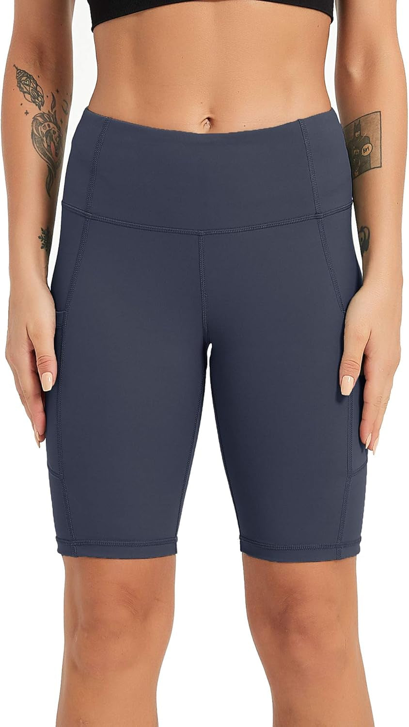 Women'S 8" /5" High Waist Workout Yoga Shorts Running Compression Exercise Shorts with Side Pockets