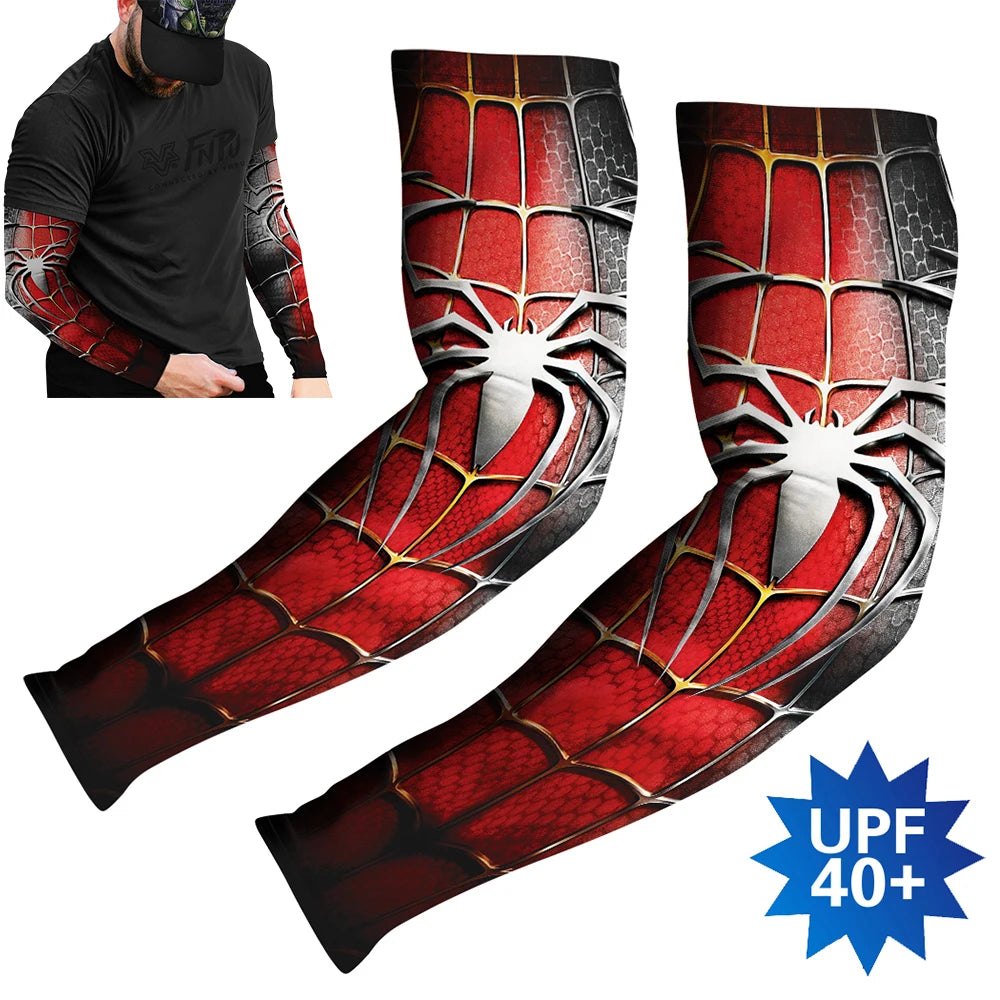 Sports Compression Arm Sleeves Cycling Sun UV Protective Cuffs Running Arm Warmers Manguito Spider Mangas Summer Women Men