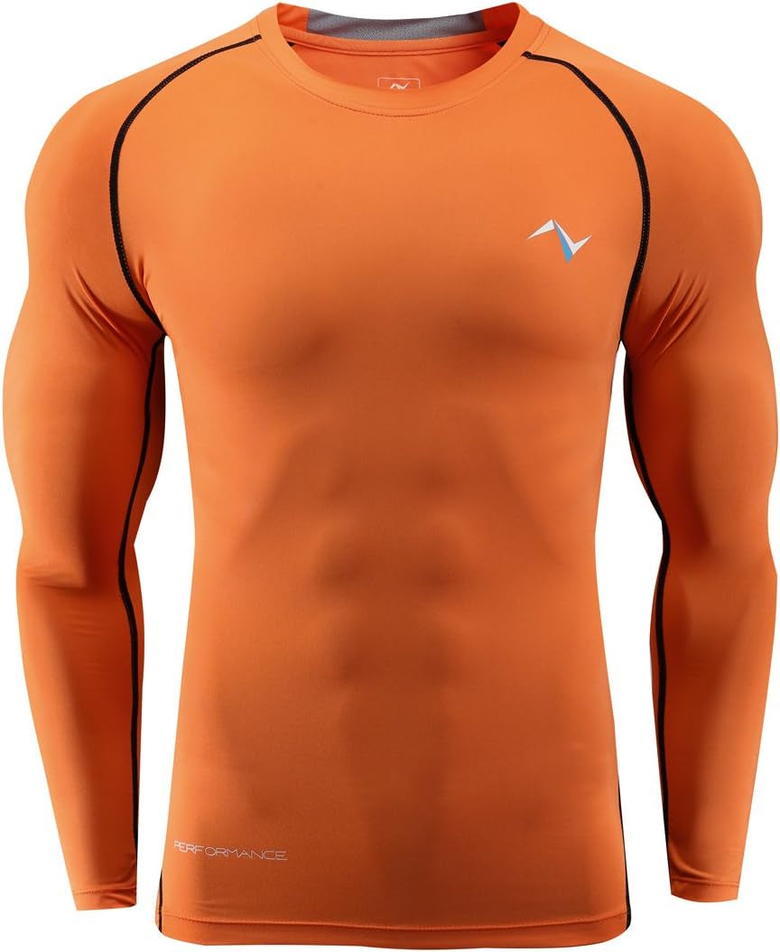Mens Crew Neck Long Sleeve Tight Fit Compression Shirt
