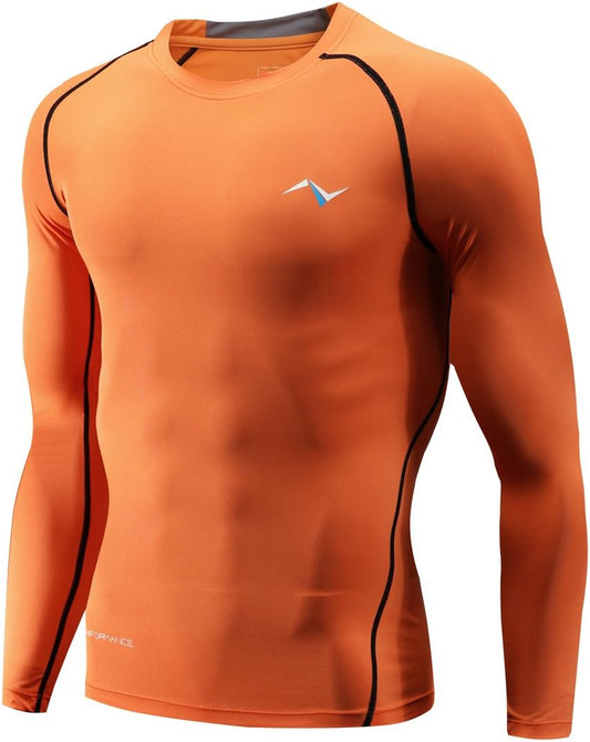Mens Crew Neck Long Sleeve Tight Fit Compression Shirt