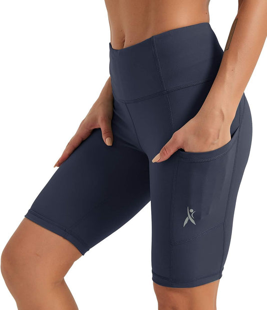 Women'S 8" /5" High Waist Workout Yoga Shorts Running Compression Exercise Shorts with Side Pockets